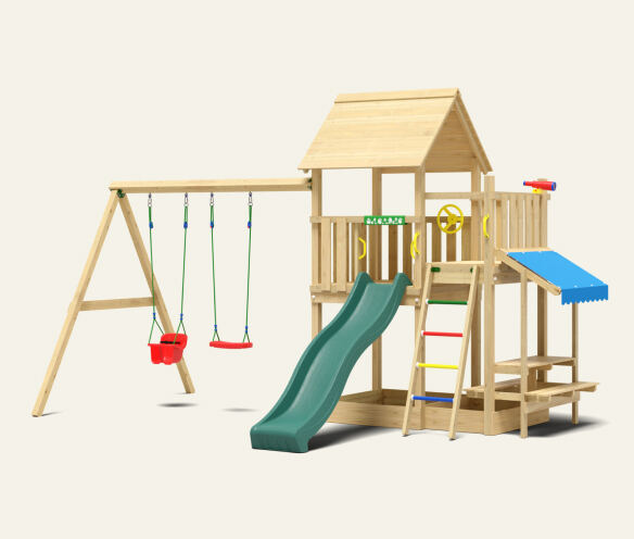 Garden climbing frame with swing and slide